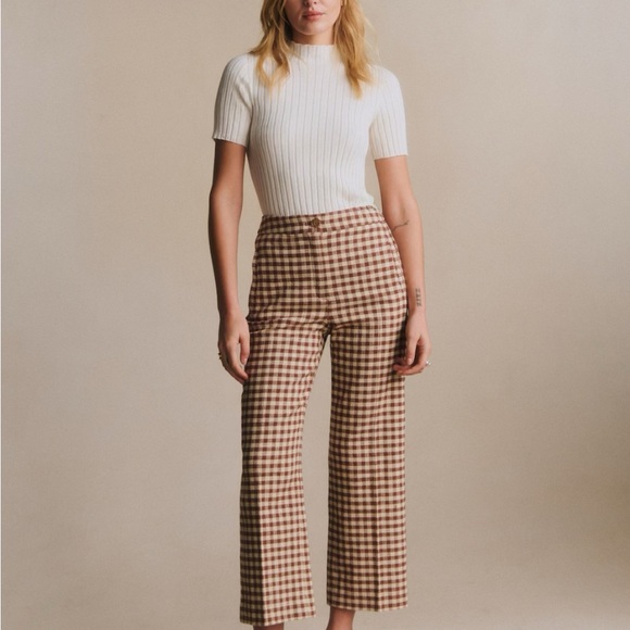 Sezane Martin Crop Brown Gingham- Checkered Wide Leg Pants- New with tags - Picture 3 of 8